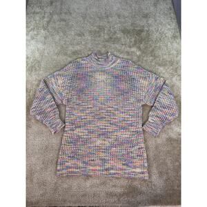 Sugar Moon Womens Sweater Sz Medium Rainbow Waffle Knit Chunky Turtle Neck C130